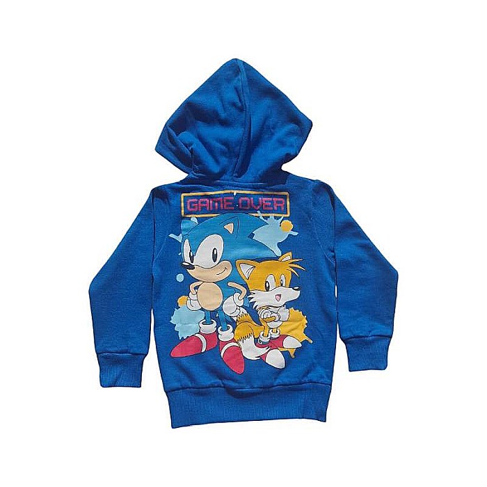 Hanorac băieți cu buzunare frontale și glugă, bumbac, albastru, Sonic [2]