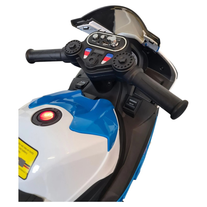 Mini tricicletă electrică cu licență BMW HP4, pentru o persoană, Albastru, 12V, Sunete/Muzică, Lumini, Greutate maximă suportată 30 kg, 82x42x54 cm [7]