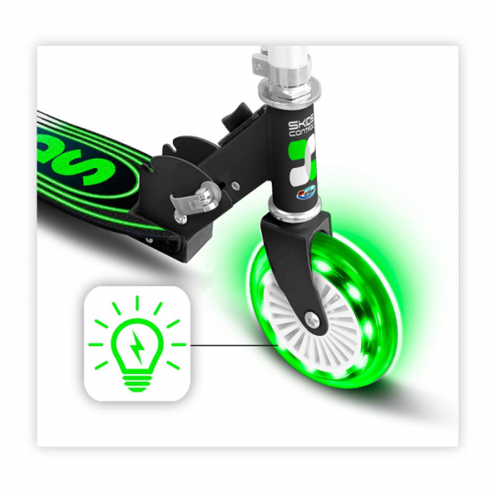 Trotineta pentru trucuri si acrobatii, cu 2 roti 7-15 ani, greutate maxima 100 kg, multicolor, ghidon ajustabil, manere pliabile, platforma antiderapanta, frana posterioara cu piciorul, Stunt, Skids C [2]