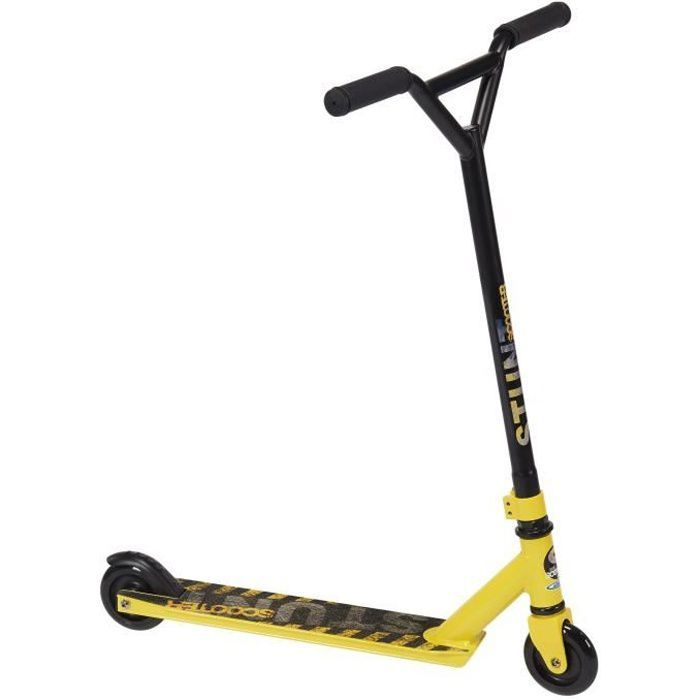 Trotineta pentru trucuri si acrobatii, cu 2 roti 7-15 ani, greutate maxima 100 kg, multicolor, ghidon ajustabil, manere pliabile, platforma antiderapanta, frana posterioara cu piciorul, Stunt, Skids C [1]