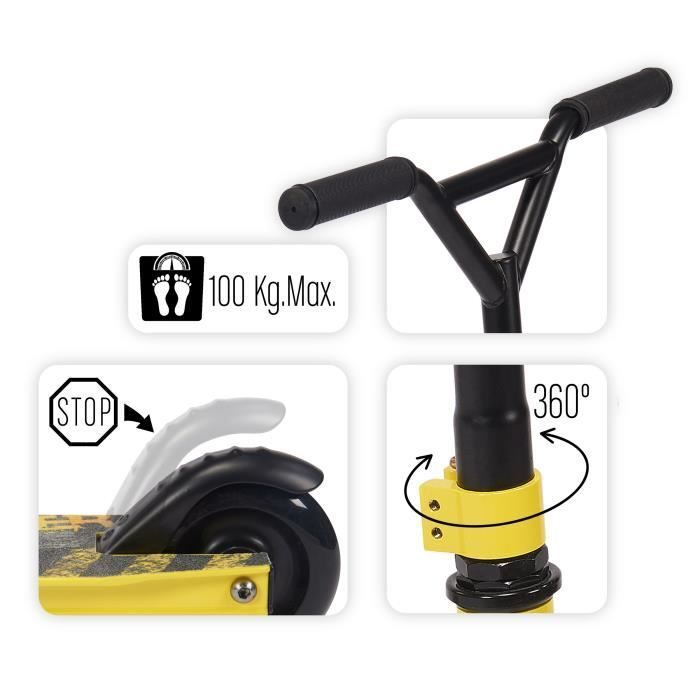Trotineta pentru trucuri si acrobatii, cu 2 roti 7-15 ani, greutate maxima 100 kg, multicolor, ghidon ajustabil, manere pliabile, platforma antiderapanta, frana posterioara cu piciorul, Stunt, Skids C [3]