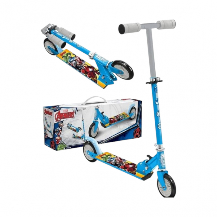 Trotineta pliabila cu 2 roti 3 ani +, multicolor, ghidon ajustabil, manere pliabile, platforma antiderapanta, frana posterioara cu piciorul, Avengers [3]