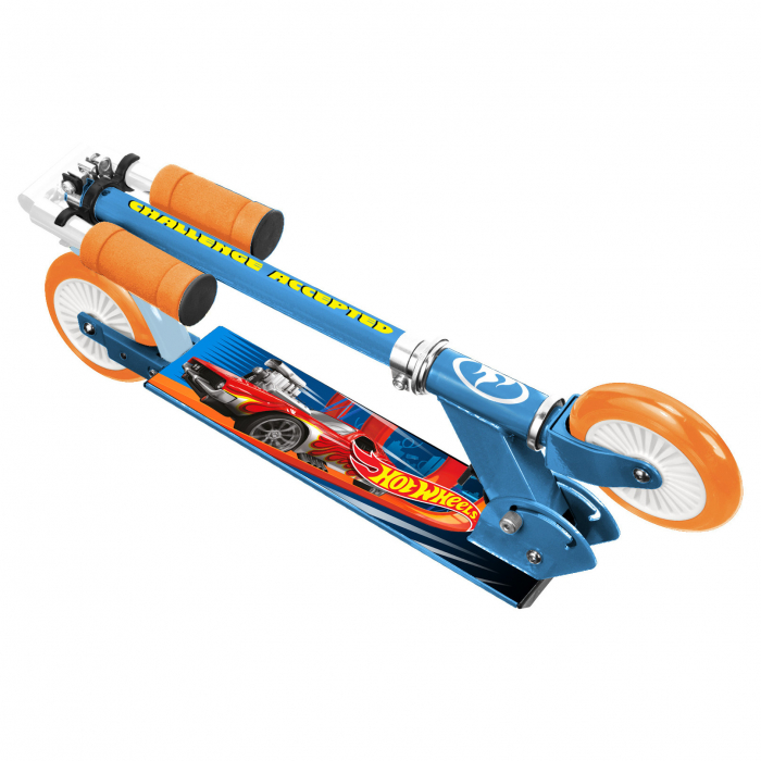 Trotineta pliabila cu 2 roti 3 ani +, sarcina maxima 50 kg, rulmenti ABEC 5, multicolor, ghidon ajustabil, manere pliabile, platforma antiderapanta, frana posterioara cu piciorul, Hot Wheels [2]