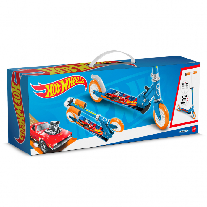 Trotineta pliabila cu 2 roti 3 ani +, sarcina maxima 50 kg, rulmenti ABEC 5, multicolor, ghidon ajustabil, manere pliabile, platforma antiderapanta, frana posterioara cu piciorul, Hot Wheels [3]