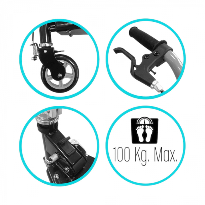 Trotineta Pliabila cu 3 Roti Swing, Dezvolta Motricitatea, Roti PU de 125mm, Frana de Mana, Cadrul din Otel pentru Durabilitate, Greutate maxima 100 kg, Skids Control Carbone [5]