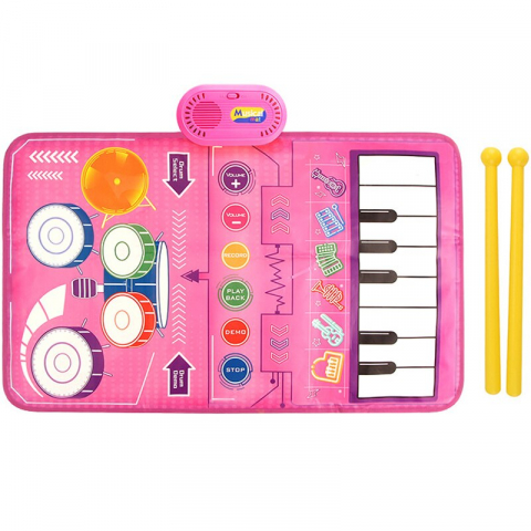 Jucării interactive - Covor Muzical Electronic, 2 betisoare de percutie, 13 melodii, Moduri multiple, Volum Adjustabil, 80x50 cm, + 3 Ani, PE+ABS, Roz