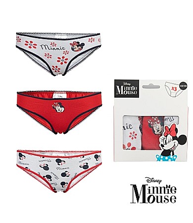 Lenjerie intimă și șosete - Set 3 chiloței pentru fete, 100 % bumbac, multicolor, Disney, Minnie Mouse
