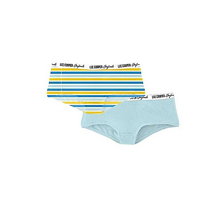 Lenjerie intimă damă - Set 2 perechi chiloți hipster cu bandă logo în talie, albastru/galben, Lee Cooper Originals