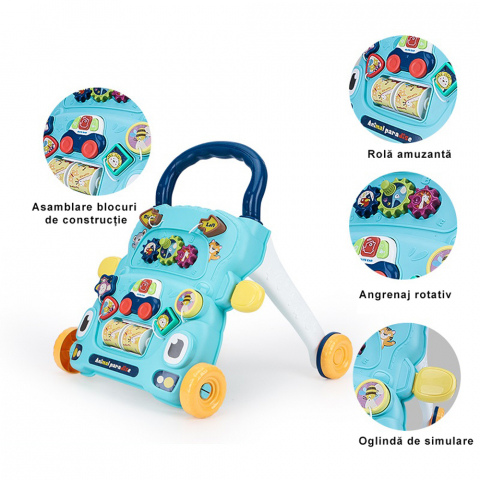 Antepremergator 2in1, 43x42x35 cm, pentru bebelusi, multifunctional, interactiv, masinuta detasabila, cu lumini si sunete, 9+ luni, albastru [2]