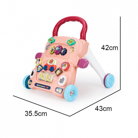Antepremergator 2in1, 43x42x35 cm, pentru bebelusi, multifunctional, interactiv, masinuta detasabila, cu lumini si sunete, 9+ luni, roz [1]