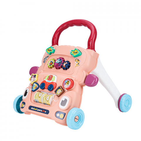 Premergătoare și antemergătoare - Antepremergator 2in1, 43x42x35 cm, pentru bebelusi, multifunctional, interactiv, masinuta detasabila, cu lumini si sunete, 9+ luni, roz