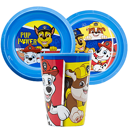 Pahare, farfurii și căni - Set 3 piese pentru servit masă, plastic, fără BPA, multicolor, Paw Patrol