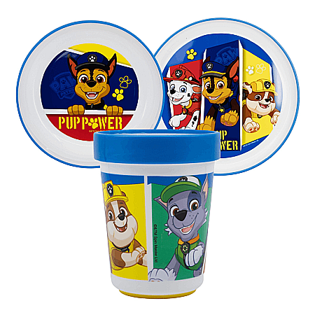 Copii - Set 3 piese, farfurie, bol și pahar, antiderapant, multicolor, compatibil cu microunde, fără BPA, Paw Patrol