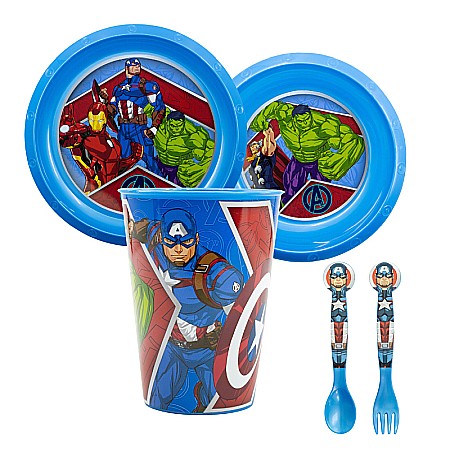 Pahare, farfurii și căni - Set 5 piese pentru servit masa, plastic, fără BPA, multicolor, Heraldic Army, Avengers