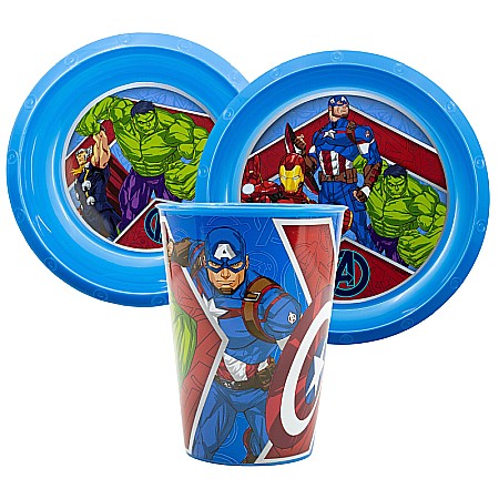 Pahare, farfurii și căni - Set 3 piese pentru servit masa, plastic, fără BPA, multicolor, Heraldic Army, Avengers
