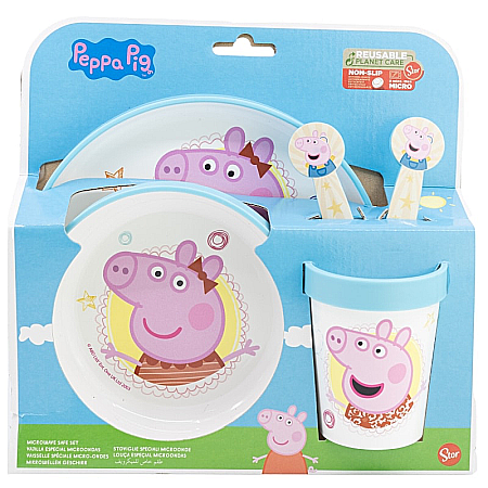 Bebeluși - Set veselă 5 piese, anti-alunecare, fără BPA, compatibil la microunde, Core, Peppa Pig