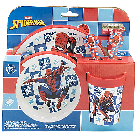 Bebeluși - Set veselă 5 piese, anti-alunecare, fără BPA, compatibil la microunde, Arachnid, Spiderman