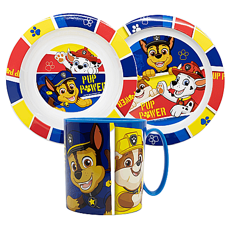 Pahare, farfurii și căni - Set 3 piese pentru servit masă, plastic, fără BPA, multicolor, utilizabil la microunde, Boys, Paw Patrol