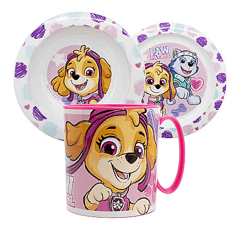 Copii - Set 3 piese pentru servit masă, plastic, fără BPA, multicolor, utilizabil la microunde, Girls, Paw Patrol