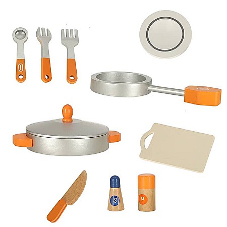 Bucătărie Pentru Copii, Din Lemn Homio, culoare Alb/Gri, Include Plită cu Două Arzătoare, Chiuvetă, Cuptor Mare, Accesorizată Complet, Vopsea pe Bază de Apă, 72 x52x 36 cm [10]