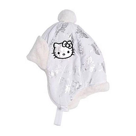 Copii - Căciulă blană Hello Kitty fluturi cu urechi Alb