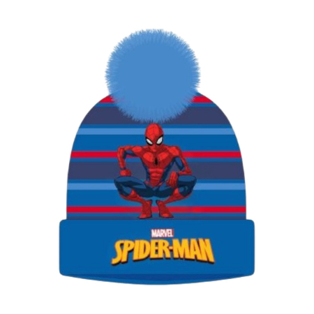 Căciuli, fulare, mănuși - Caciula cu ciucuri si imprimeu, 5-9 ani, albastru, Spiderman