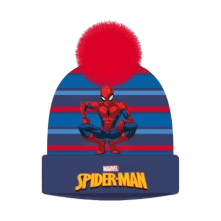 Căciuli, fulare, mănuși - Caciula cu ciucuri si imprimeu, 5-9 ani, bleumarin, Spiderman