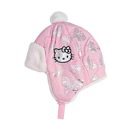Copii - Căciulă blană Hello Kitty fluturi cu urechi Roz