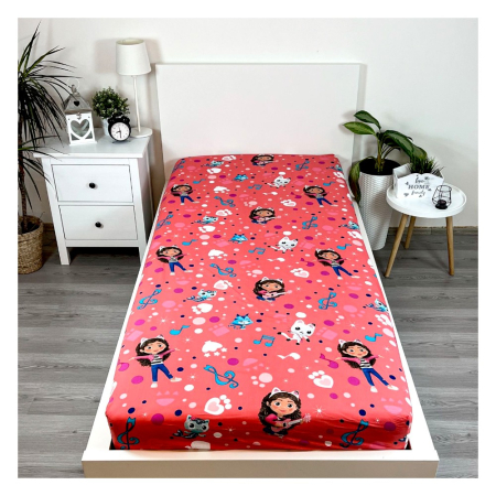Textile - Cearceaf cu margini elastice, multicolor, 100% bumbac, 90x200 cm, Gabby's Dollhouse