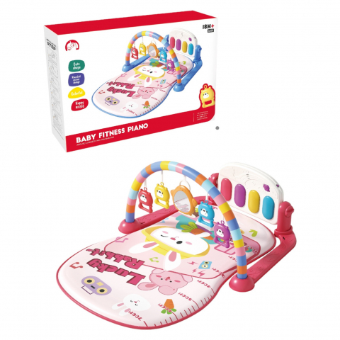 Centru de Activitati, Homio, cu Pian Detasabil, cu Sunete si Lumini, cu Zornaitoare si Diverse Jucarii, Oglinda Detasabila, Volum Ajustabil, roz, Lucky Rabbit [1]