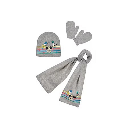 Copii - Set căciulă, fular și mănuși, gri, Mickey Mouse