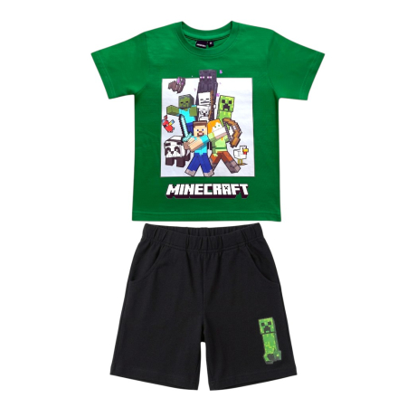 Compleuri copii - Compleu copii, 2 piese, mânecă scurtă, 100% bumbac, negru, Minecraft