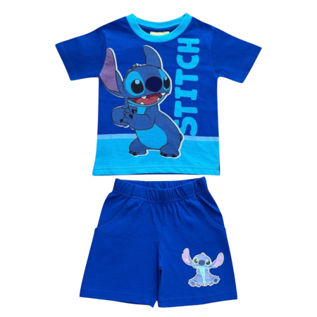 Compleuri copii - Compleu copii, 2 piese, mânecă scurtă, 100% bumbac, albastru, Stitch, Disney