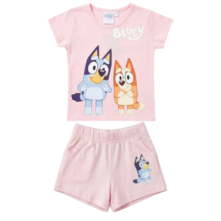 Compleuri copii - Compleu copii, 2 piese, mânecă scurtă, 100% bumbac, roz, Bluey