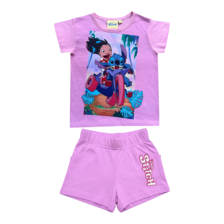 Compleuri copii - Compleu copii, 2 piese, mânecă scurtă, 100% bumbac, roz, Stitch