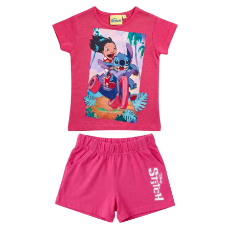 Compleuri copii - Compleu copii, 2 piese, mânecă scurtă, 100% bumbac, roz, Stitch, Disney