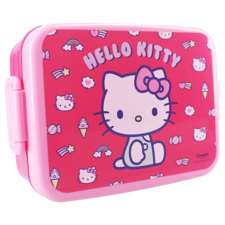 Cutii sandwich - Cutie sandwich multicolor, fara BPA, cu garnitura si inchidere ermetica, 16x13x5 cm, Hello Kitty