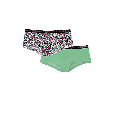 Set 2 perechi chiloți hipster cu bandă logo în talie, verde, Lee Cooper Originals [0]