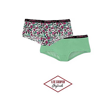 Set 2 perechi chiloți hipster cu bandă logo în talie, verde, Lee Cooper Originals [1]