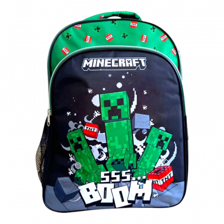 Accesorii școlare - Ghiozdan copii, 42x30x17 cm, cu trei compartimente si doua buzunare laterale, multicolor, bretele ergonomice, intarite si ajustabile, benzi reflectorizante, Minecraft