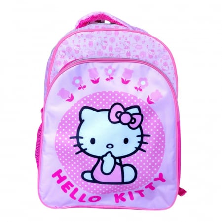 Accesorii școlare - Ghiozdan copii, 42x30x17 cm, cu trei compartimente si doua buzunare laterale, multicolor, bretele ergonomice, intarite si ajustabile, benzi reflectorizante, Hello Kitty