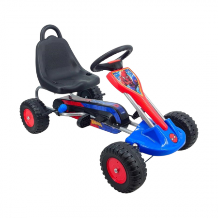 Kart cu pedale - Go-Kart cu pedale, pentru copii 3-12 ani, reglabil, frana de mana, cadru de otel, sistem de roti cu cuplu liber, rulmenti cu bile, multicolor, Spiderman