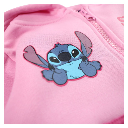 Hanorac copii, cu fermoar, glugă și buzunare frontale, roz, Happy, Stitch [3]