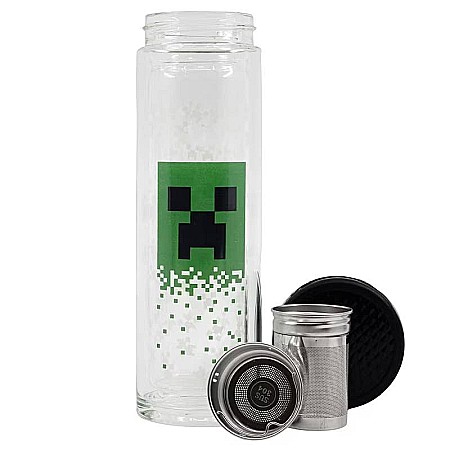 Ceainice și infuzoare - Infuzor de ceai din sticlă barosilicată, cu pereți dubli, 350 ml, verde, Minecraft