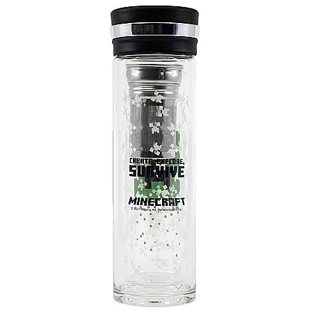 Infuzor de ceai din sticlă barosilicată, cu pereți dubli, 350 ml, verde, Minecraft [1]