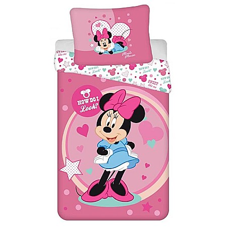 Textile - Set husă pilotă și față de pernă, Model Disney Minnie, Poliester, 140×200 cm/70×90 cm, Multicolor