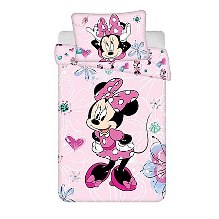 Lenjerii pătuț - Set lenjerie pat copii, 100% bumbac, multicolor, 2 piese, 100×135 cm, 40×60, Flowers, Minnie Mouse