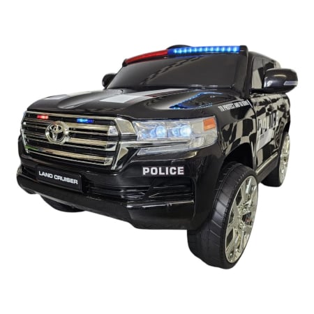 Mașini electrice pentru copii - Mașină electrică de poliție licență Toyota Land Cruiser, pentru două persoane, Negru, 24V, cu telecomandă, Sunete/Muzică, USB, Lumini, 125x73x58 cm