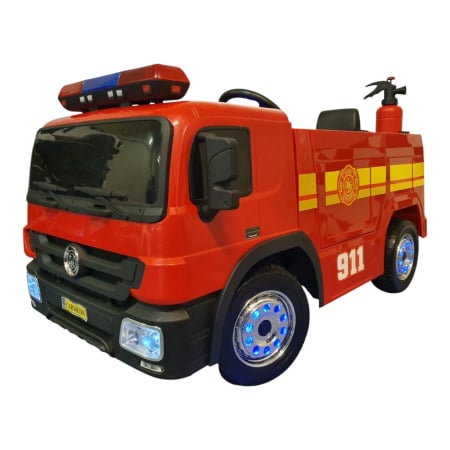 Mașini electrice pentru copii - Mașină electrică de pompieri, pentru o persoană, Roșu, 12V, cu telecomandă, Sunete/Muzică, Greutate maximă suportată 30 kg, 115x65x60 cm