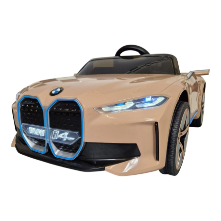 Mașini electrice pentru copii - Mașină electrică licență BMW i4, pentru o persoană, Bej, 12V, cu telecomandă, Bluetooth, MP3, USB, 115x67x45 cm